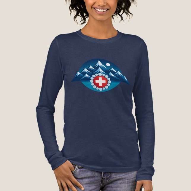 Schweizer Alpen-Illustration Tri-Blend Shirt (Vorderseite)