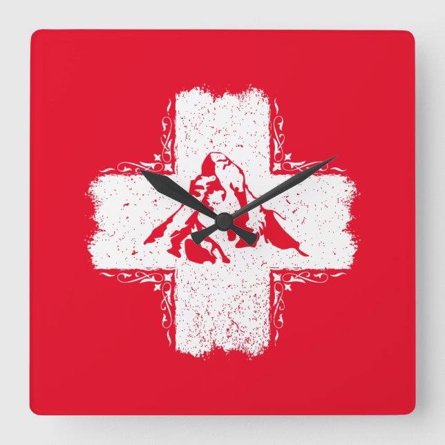 Schweizer Alpen Matterhorn - Schweiz Quadratische Wanduhr (Vorderseite)
