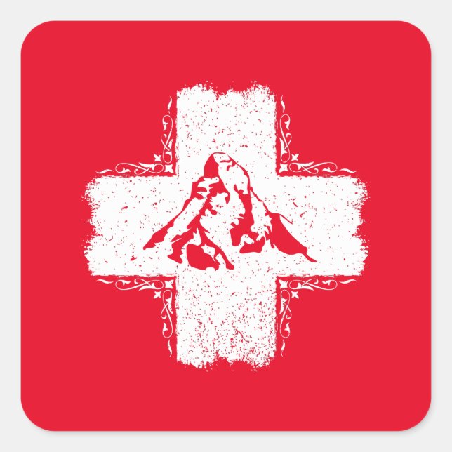 Schweizer Alpen Matterhorn - Schweiz Quadratischer Aufkleber (Vorderseite)