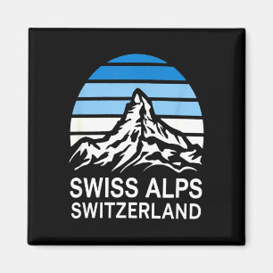 Schweizer Alpen Retro-Bergszene mit gestreiftem Hi Magnet