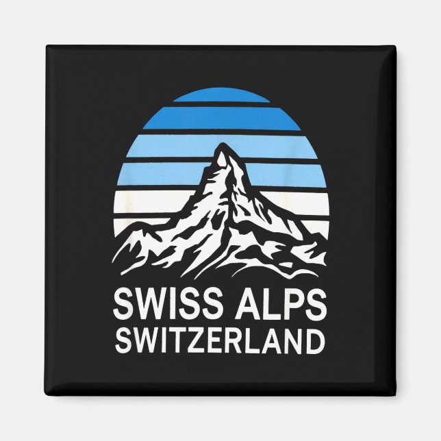 Schweizer Alpen Retro-Bergszene mit gestreiftem Hi Magnet (Vorne)