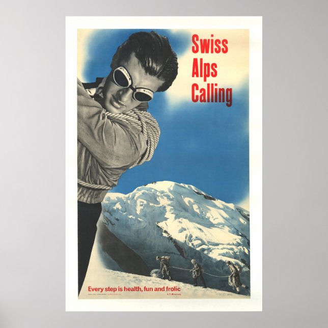 Schweizer Alpen rufen an, Vintage-Skiplakat Poster (Vorne)