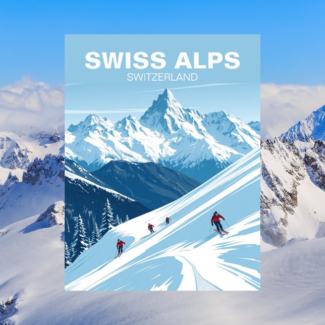 Schweizer Alpen Skifahren, Schweiz Reisen Vintag Postkarte (Swiss Alps)