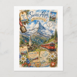 Schweizer Alpen Vintage-Reisecollage  Postkarte