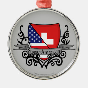 Schweizer-Amerikanische Schild-Flagge Silbernes Ornament