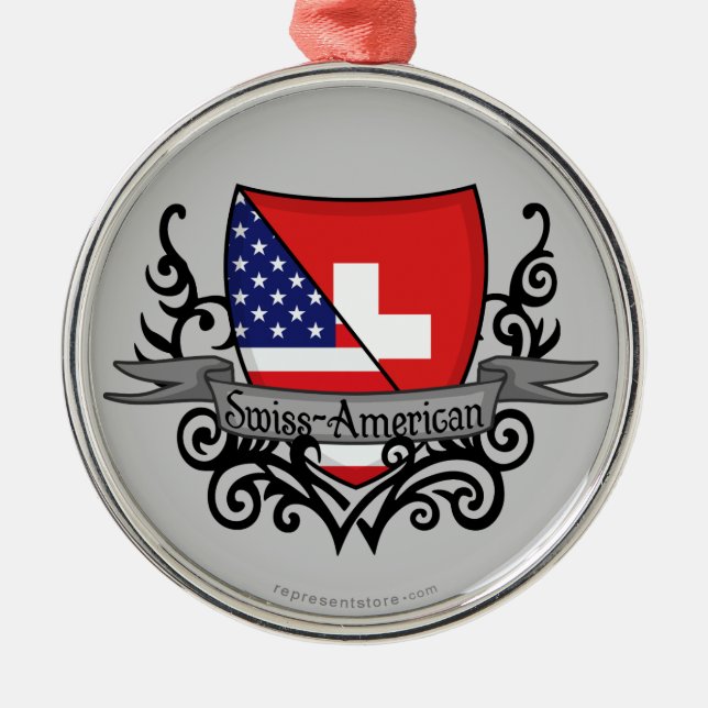 Schweizer-Amerikanische Schild-Flagge Silbernes Ornament (Vorne)