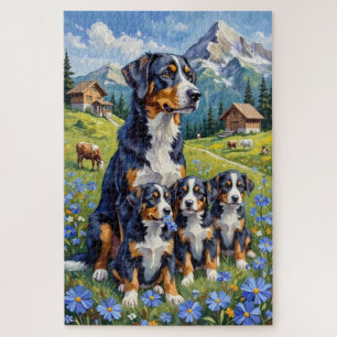 Schweizer Berghund Alpine Enzian Kunst Puzzle