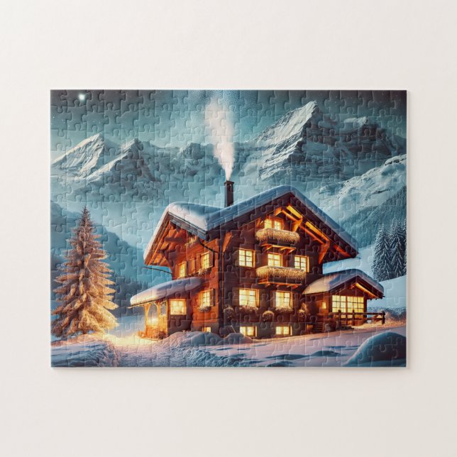 Schweizer Chalet Sterne Alpen Hütte Puzzle (Horizontal)