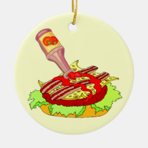 Schweizer Cheeseburger des Speckes mit Ketschup Keramik Ornament