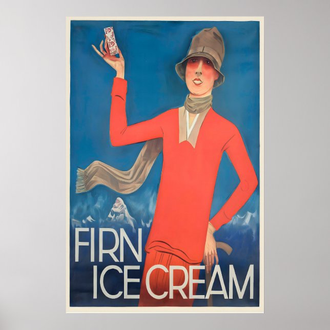Schweizer Eiscreme Vintage-Werbeplakat Poster (Vorne)
