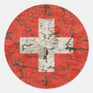 Schweizer Flagge, beunruhigt Runder Aufkleber
