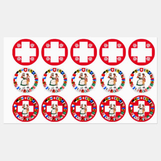 Schweizer Flagge, Edelweiß, Kantone und Tänzer Etiketten
