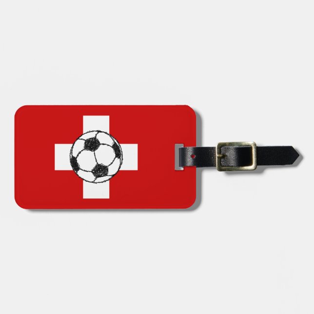 Schweizer Flagge | Fußballball Gepäckanhänger (Vorderseite horizontal)
