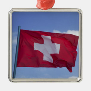 Schweizer Flagge RF) Silbernes Ornament