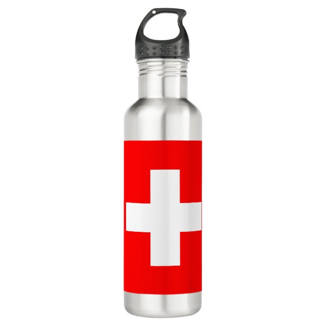 Schweizer Flagge (Schweiz) Edelstahlflasche (Vorderseite)