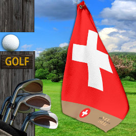 Schweizer Flagge & Schweiz, mit Monogramm / Golftü Golfhandtuch