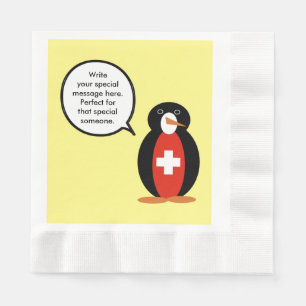 Schweizer Flagge sprechender Herr Pinguin Serviette