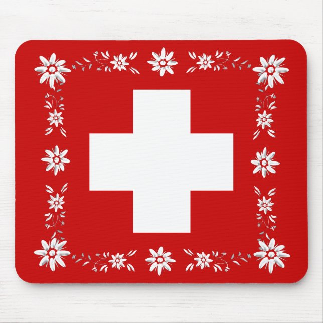Schweizer Flagge und Edelweiß 2 Mousepad (Vorne)