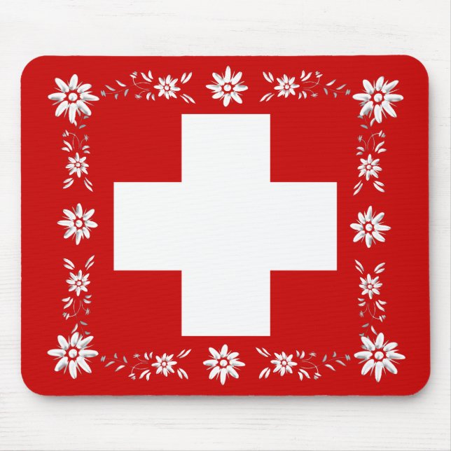 Schweizer Flagge und edelweiss 2 Mousepad (Vorne)