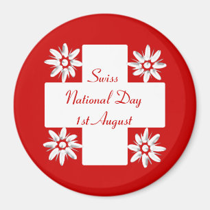 Schweizer Flagge und Edelweiß Magnet