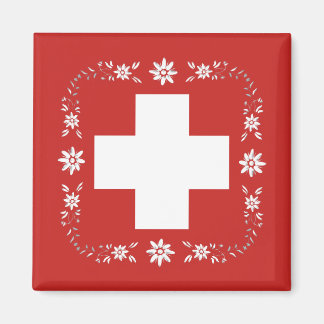 Schweizer Flagge und Edelweiß Magnet