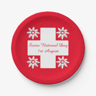Schweizer Flagge und edelweiss Pappteller