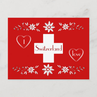 Schweizer Flagge und Edelweiß Postkarte