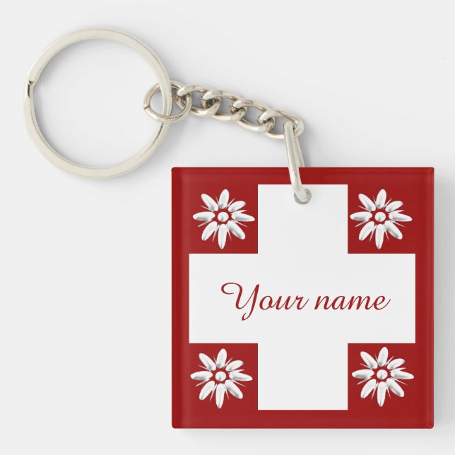 Schweizer Flagge und Edelweiß Schlüsselanhänger (Vorderseite)