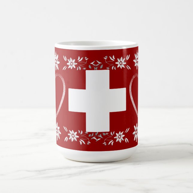 Schweizer Flagge und edelweiss Tasse (Mittel)