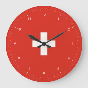 Schweizer Flagge Weißes Kreuz und klare Stundenanz Große Wanduhr