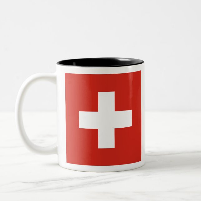 Schweizer Flagge Zweifarbige Tasse (Links)