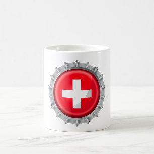 Schweizer Flaggenflaschenverschluss Rot-Weiss-Kreu Kaffeetasse