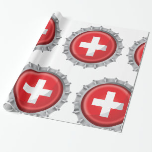 Schweizer Flaggenflaschenverschluss Rot-Weißes Kre Geschenkpapier
