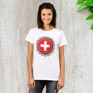 Schweizer Flaschenverschluss Rot-Weißes Kreuz T-Shirt