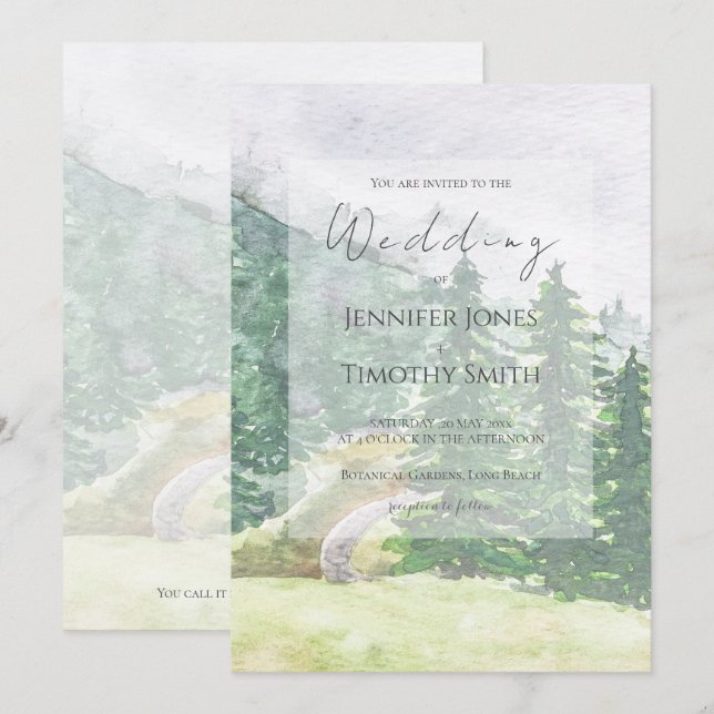 Schweizer Hochzeit im Kiefernwald Einladung (Vorne/Hinten)