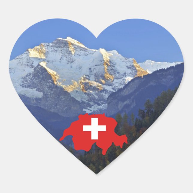 Schweizer Jungfrau und Flagge Herz-Aufkleber (Vorderseite)