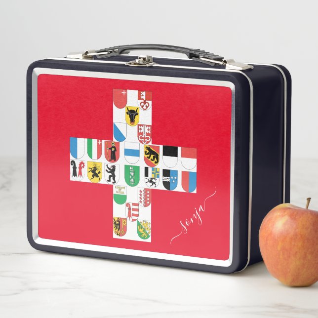 Schweizer Kantinenflaggen auf Schweizer Flagge ein Metall Brotdose (Beispiel)