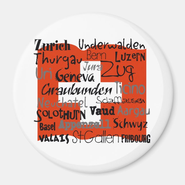 Schweizer Kantone Lg Button Magnet (Vorne)