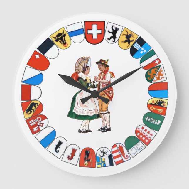 Schweizer Kantone und Volkstänzer mit großer Uhr (Vorderseite)