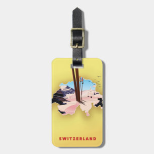 Schweizer Karte Skisporttplakat Gepäckanhänger