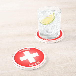 Schweizer Kreuz Suisse Kreisform Getränkeuntersetzer