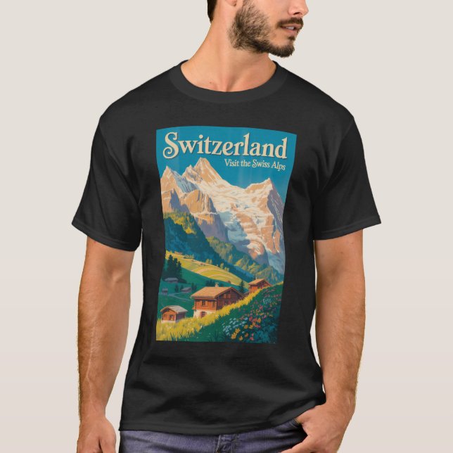 Schweizer Landschaft Illustration Reise Kunst T-Shirt (Vorderseite)