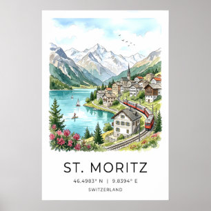 Schweizer Landschaften Kunst St Moritz Aquarell - Poster