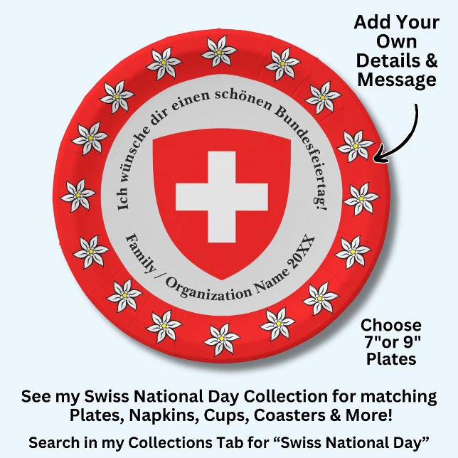Schweizer Nationalfeiertag Schweiz Flagge Edelweis Pappteller (Von Creator hochgeladen)