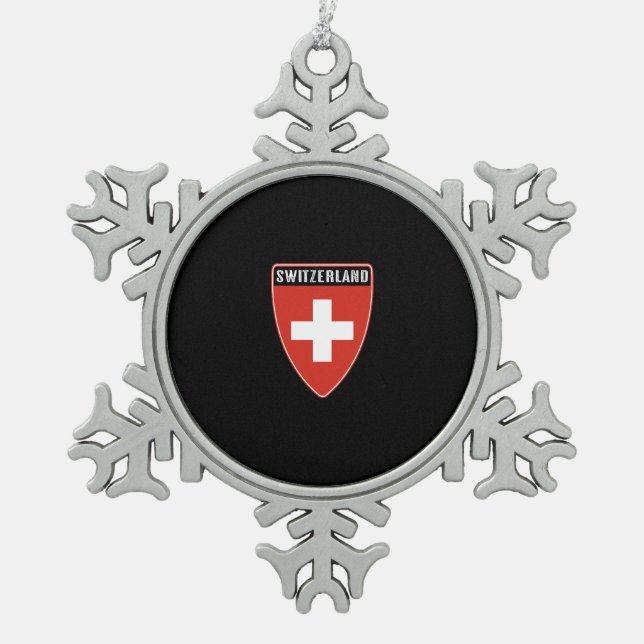 Schweizer Schild Schneeflocken Zinn-Ornament (Vorderseite)