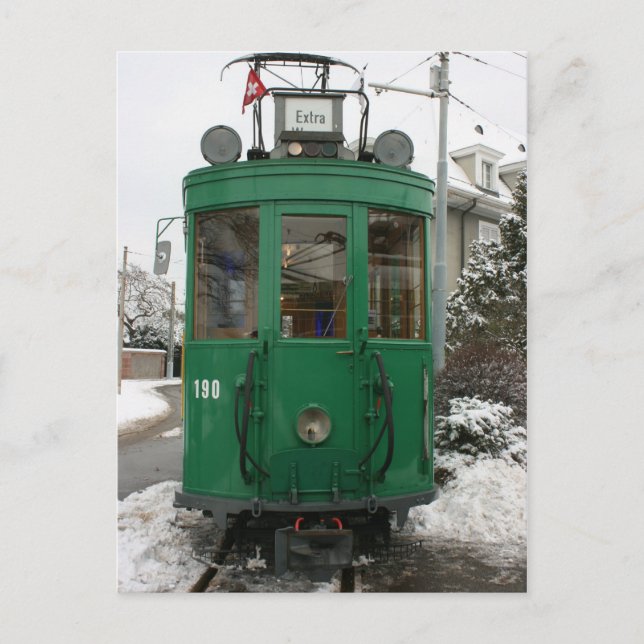 Schweizer Straßenbahnen im BVB M-Parc Depot, Basel Postkarte (Vorderseite)