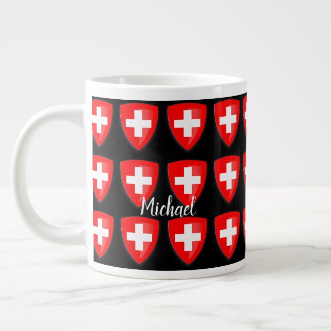 Schweizer Wappenflagge persönliches Souvenir Jumbo-Tasse (Links)
