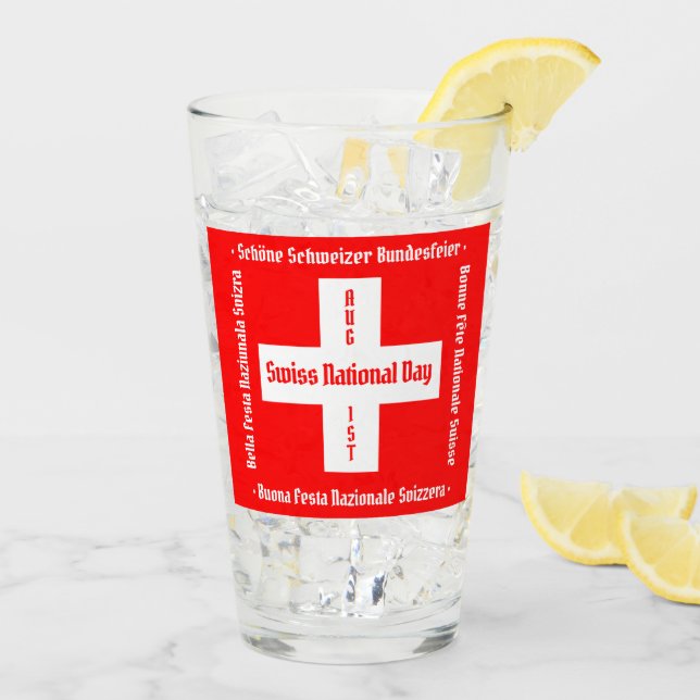Schweizerischer Nationalfeiertag in vier Sprachen  Glas (Rückseite Ice)