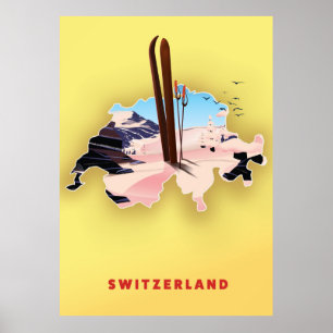 Schweizkarte Ski Reiseplakat. Poster