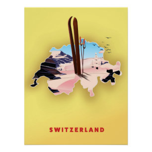 Schweizkarte Ski-Sport-Reiseposter Poster
